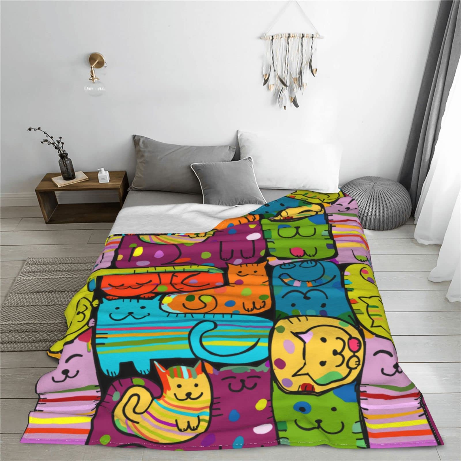 Divertente coperta con gatti per letto, divano, coperta in pile leggera, morbida e accogliente, 127 x 101,6 cm