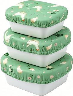 Reusable Bowl Covers, Elastic Cotton Cloth Sourdough Bread Cover, Reusable Bowl Caps for Bread Proofing Baskets and Large Mixing Containers, 3 Pack, Chicken