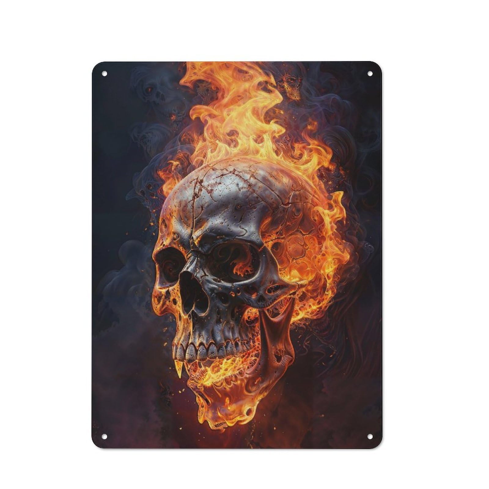 Junmoney Fiery Flames Smoke Skull Retro Tin Sign 40X30cm For Workshop Wall, For Collectors Of Retro Metal Wall Decor