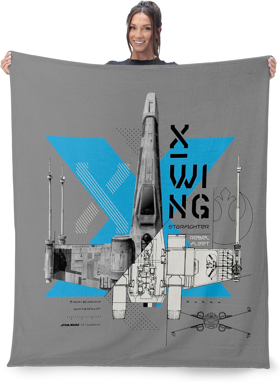 Star Wars Classic X-Wing Blueprint Throw Blanket, Ultra-Soft Silk Touch Fleece, Lightweight Warm Galaxy-Themed Bedding for Kids or Adults, Cozy Couch, Bed, or Travel Blanket, 40 x 50 inches