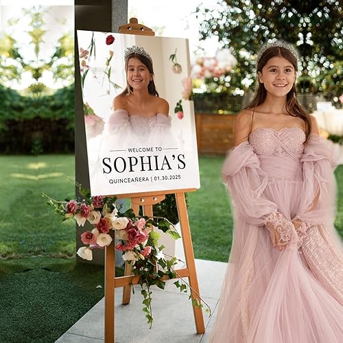 Miniatura 3 de Andaz Press Letrero de bienvenida grande personalizado de quinceañera, moderno minimalista de 16 x 20 pulgadas, letrero de fotos personalizado para