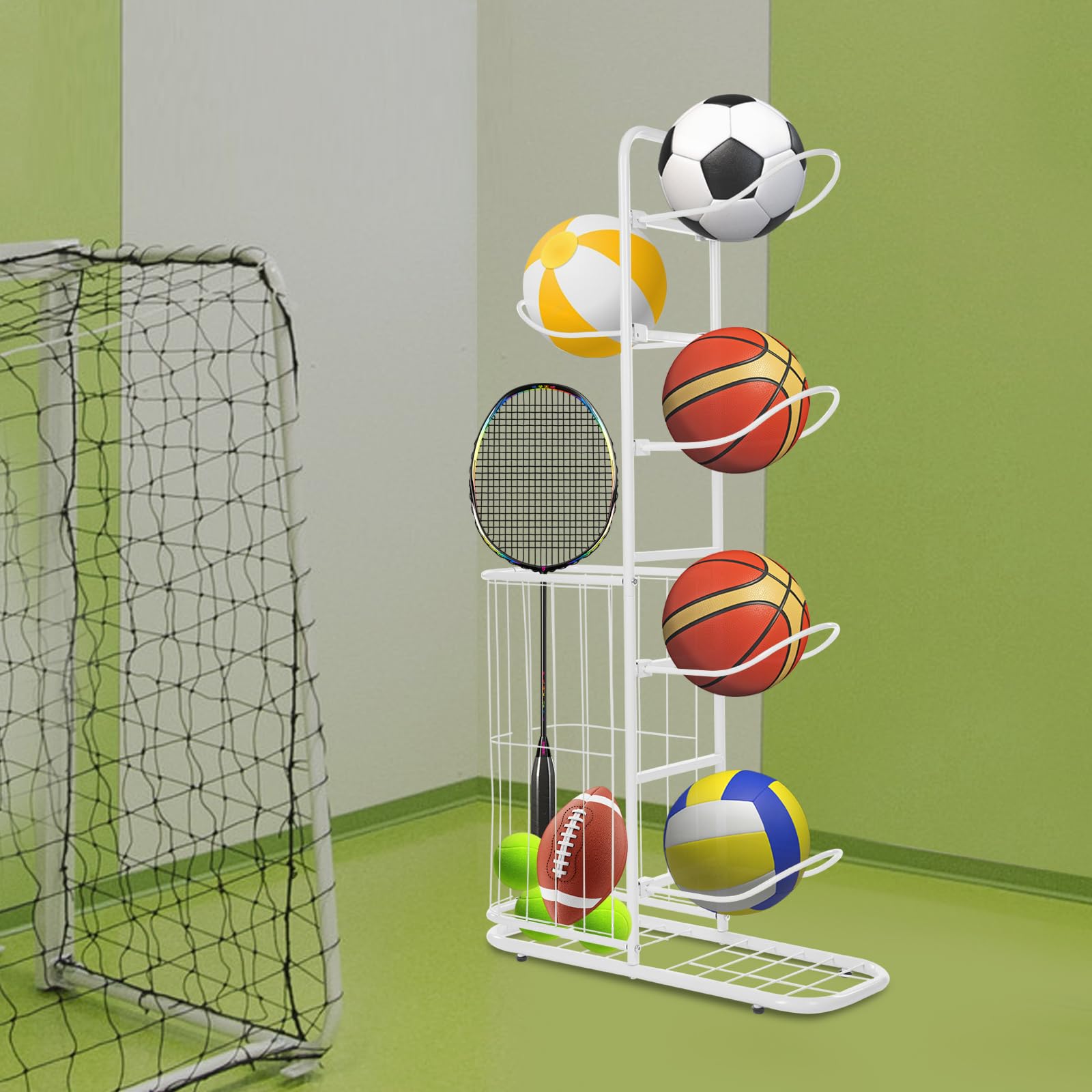 Soporte de baloncesto 5 bolas estante equipo deportivo blanco