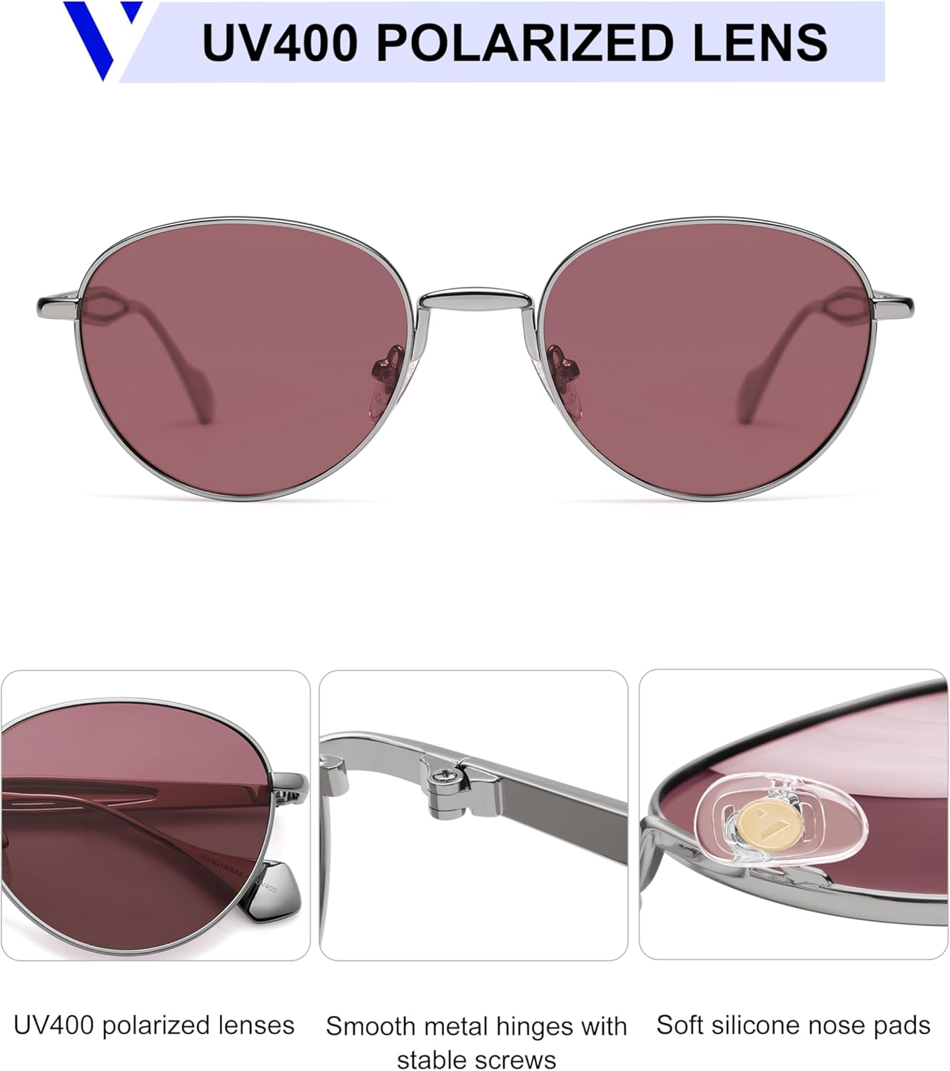 VANLINKER Small Polarized Sunglasses for Women Men Retro Round Metal Frame Classic Hippie Circle Shades VL9880 - Image 4