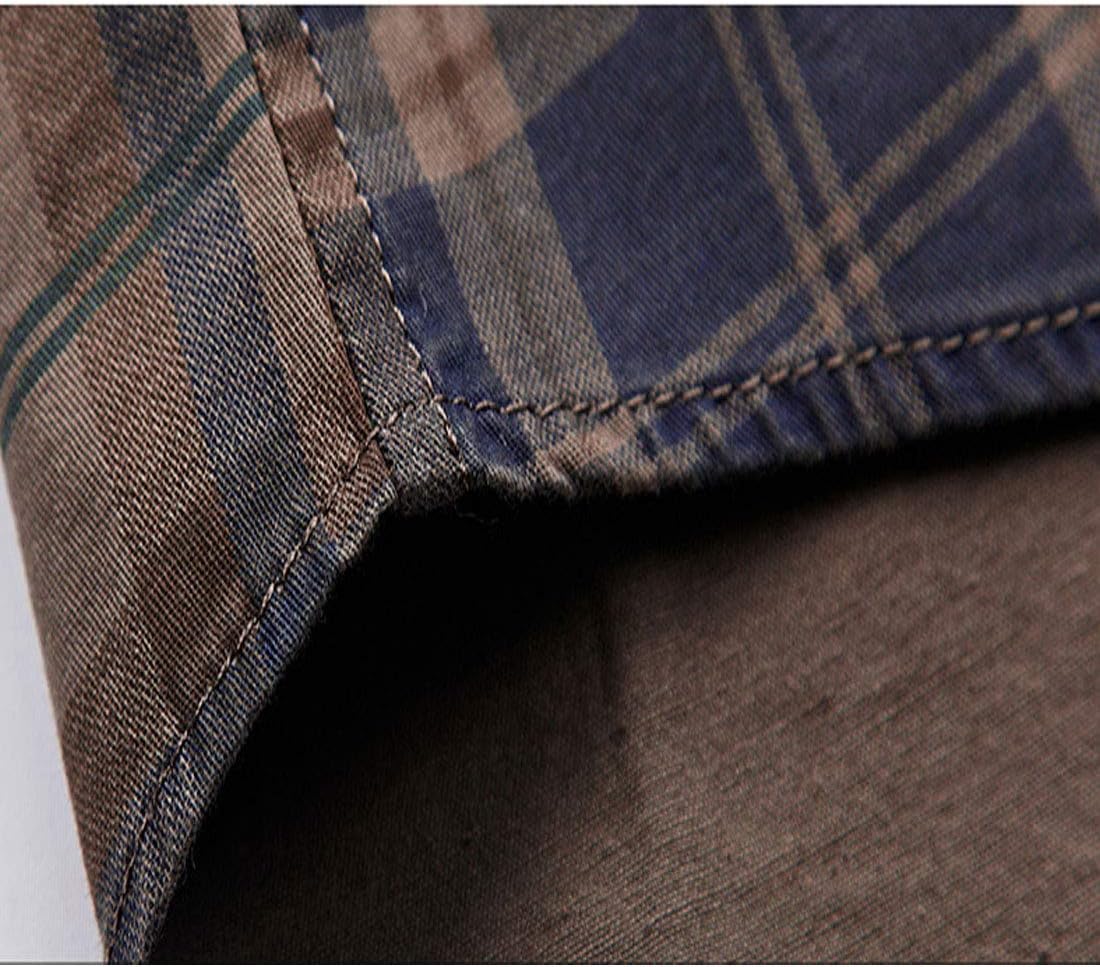 Flygo Men's Casual Long Sleeve Plaid Button Down Shirt (Medium, Army Green)