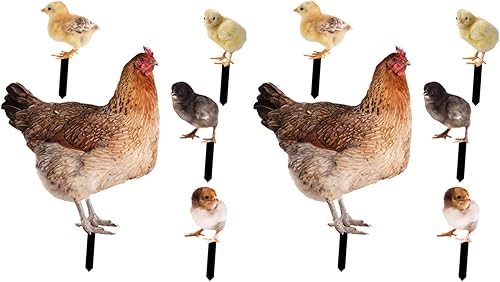 Miniatura 10 de IMIKEYA 1 juego de enchufe de tierra de gallina pollito, decoración de metal, decoración al aire libre, decoración de puerta, estaca de jardín de