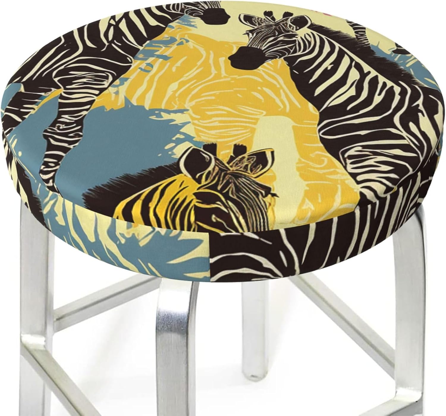 Bar Stool Cover Round Elastic Stool Cushion Covers Giraffe and Zebra Bar Chair Cover Washable Stool Cushion Slipcover Stretch Stool Seat Covers for 12-14 Inch Chair