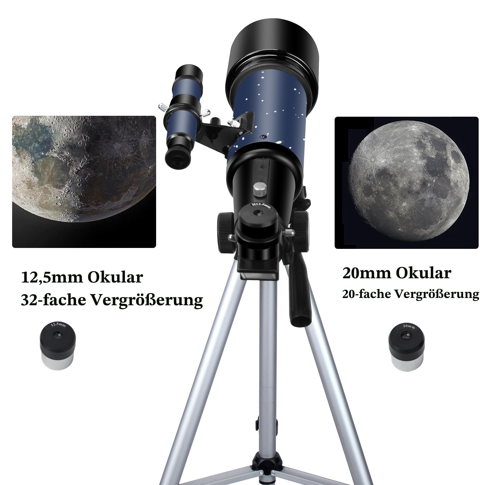 Teleskop für Erwachsene Anfänger, 70mm Aperture 400mm AZ Mount Voll Multi-Coated Optics Refraktor Tragbare Teleskope, Reiseteleskop mit Stativ und Telefon Adapter-Blau