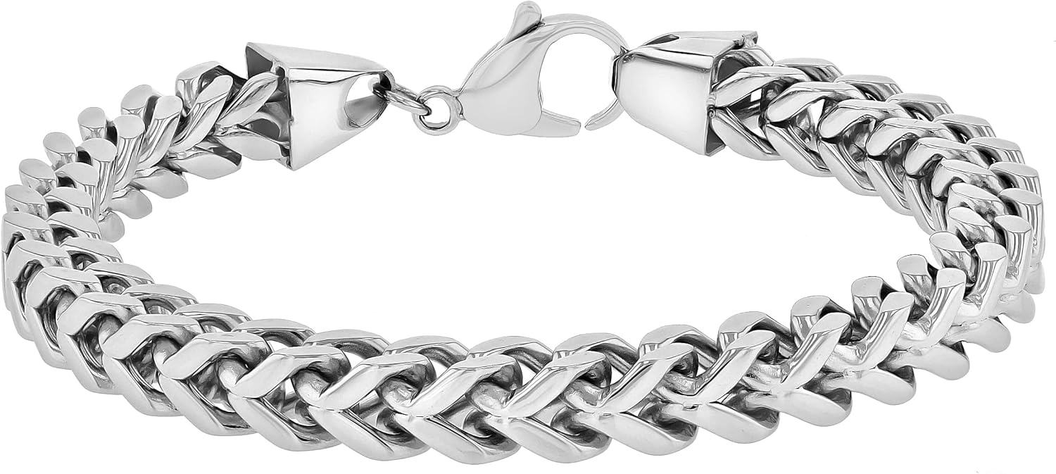 Men's Silver-Tone Stainless Steel Franco Link Chain Bracelet