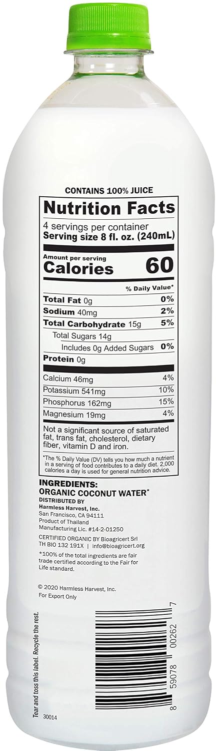 Harmless Harvest Raw Organic Coconut Water, 32 Oz Bottle
