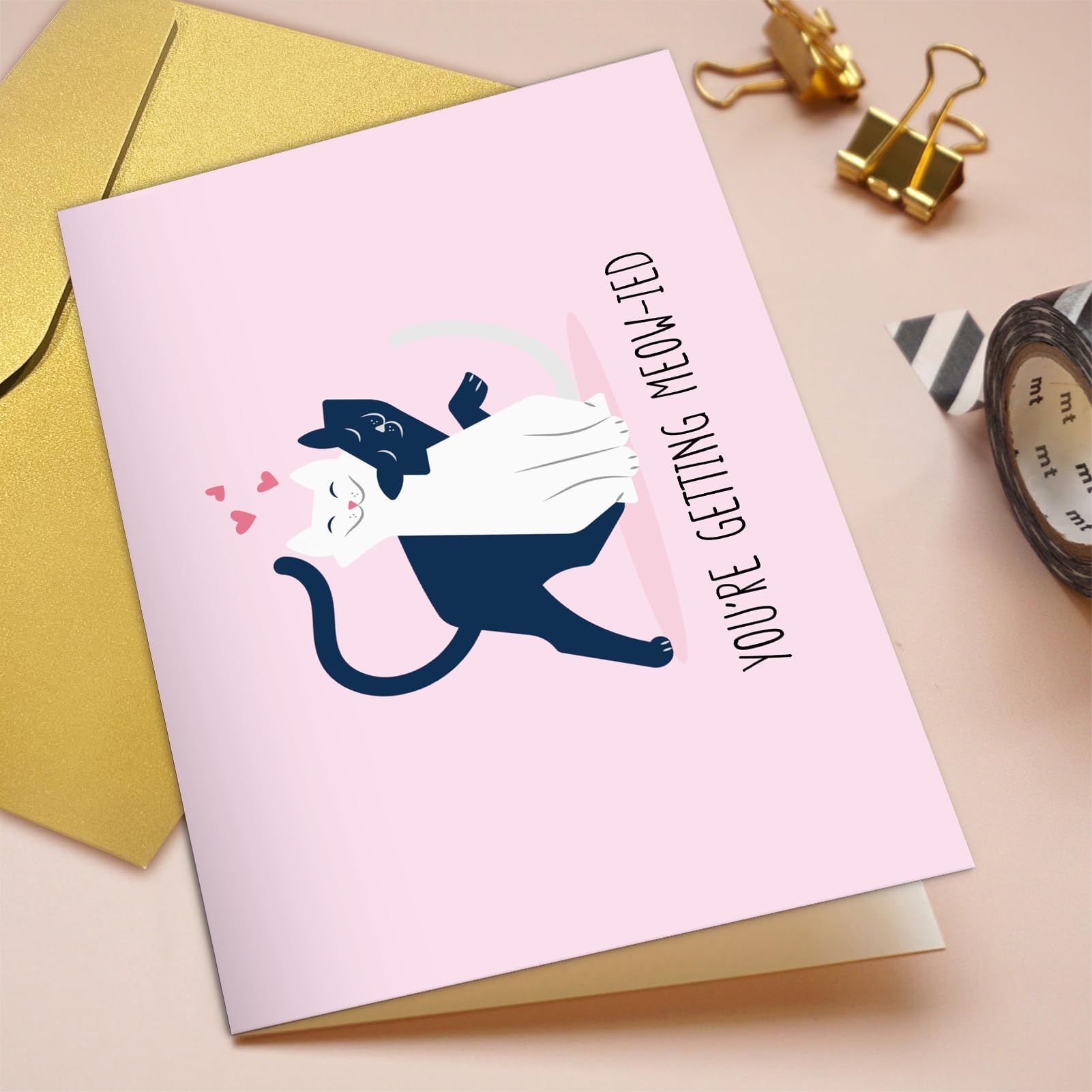 Qiliji Süße Katzen-Verlobungskarte, lustige Hochzeits-Glückwunschkarte, "You're Getting Meow-ied Married" Wortspielkarten