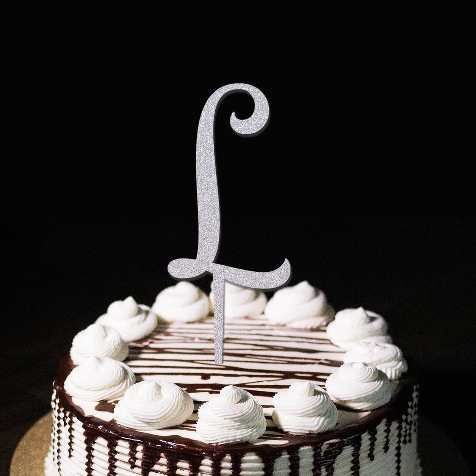 Initial L Cake Topper Monogram Glitter Silver For Birthday Party Favors Reusable Rustic Wedding Gifts For Children Kids Personalised Any Letters A B C D E F G H I J L M N K O P R S T U V W X Y Z