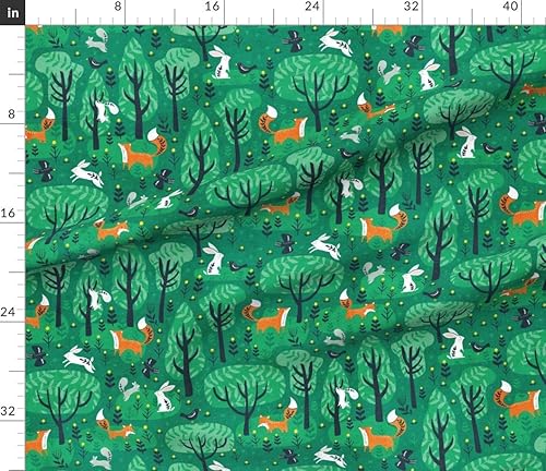 Miniatura 4 de Spoonflower Tela  Zorros Esmeralda Bosque Verde Conejitos Bosque Animales Lindos Niños Zorro Impreso en Petal Signature Tela de Algodón por The Yard