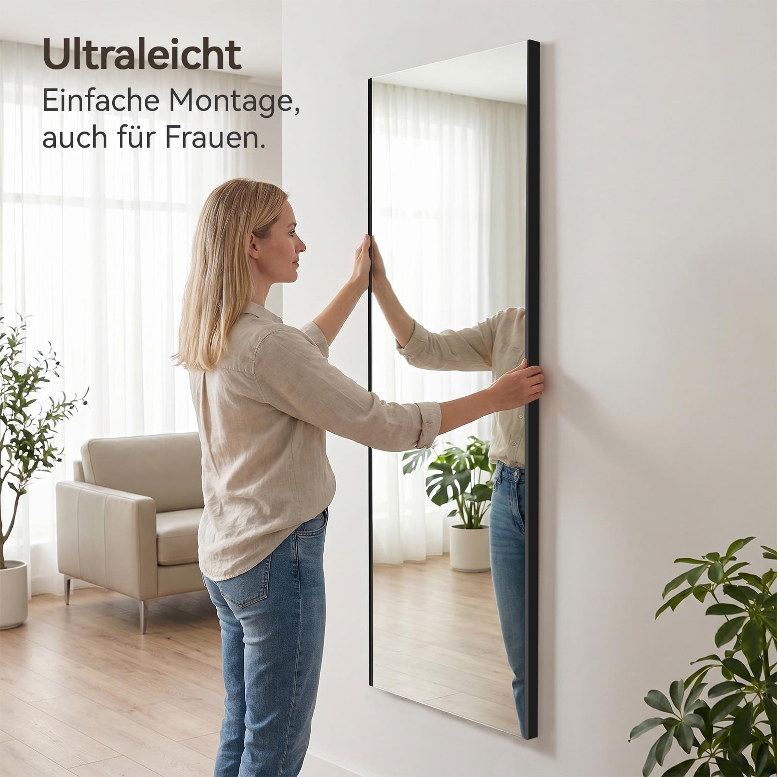 brisafe Nano-Spiegel 160x60cm Ganzkörperspiegel Ohne Bohren Unzerbrechlich | Großer Wandspiegel mit starkem Klebeband für Wandmontage; Ankleidespiegel ohne Bohren; für Fitnessraum und Garderobe