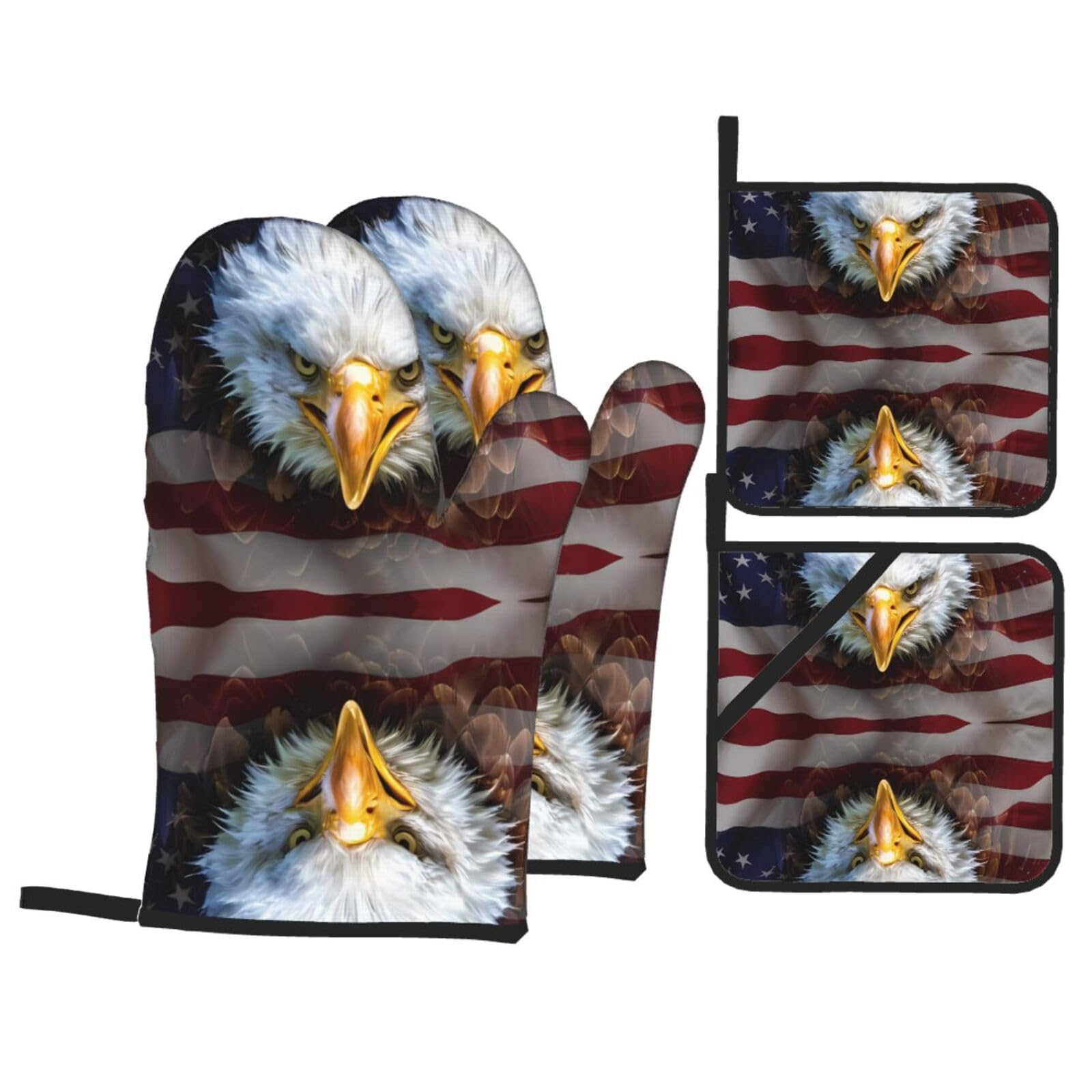 HJFCZH American Bald Eagle Prints Kitchen Throw Set: Durable Oven Layers with Waterproof Polyester – 4 Piece Heat Protection System