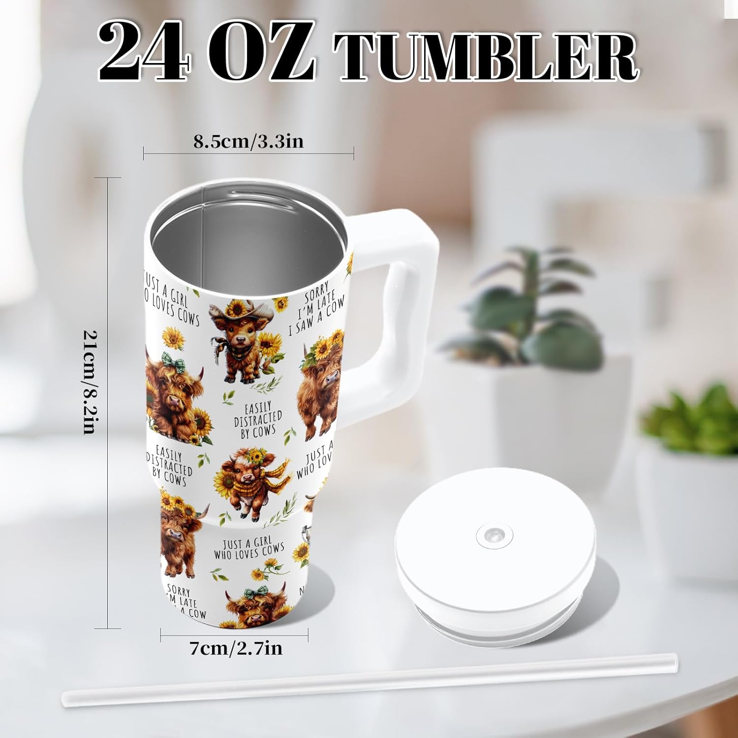 DUUV 24 OZ Tumbler with Handle, Cute Stainless Steel Insulated Mug, Birthday Gifts for Women Girls, 1PCS, White - Image 2