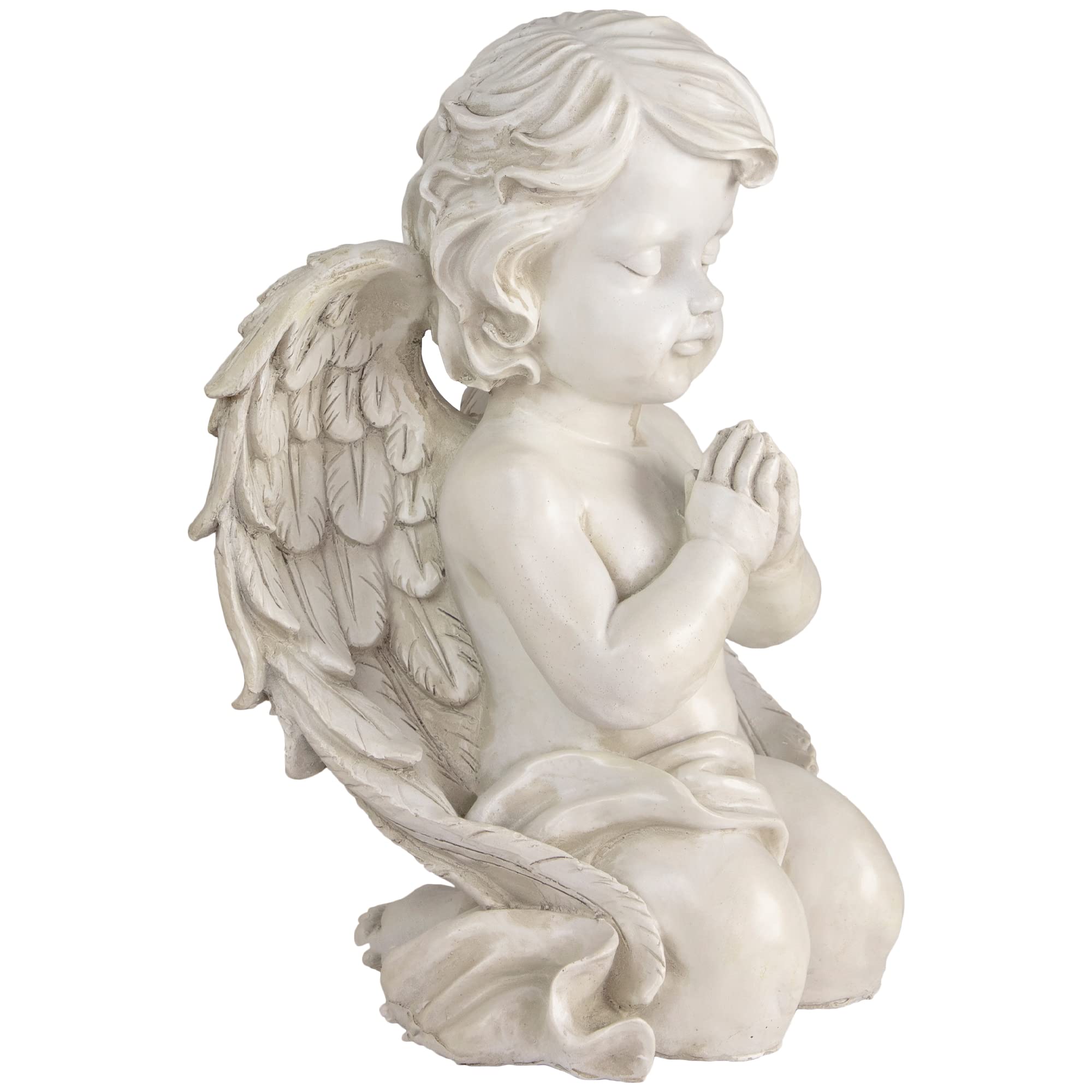 Northlight Kneeling Praying Cherub Angel Outdoor Garden Statue, 13.5", Gray