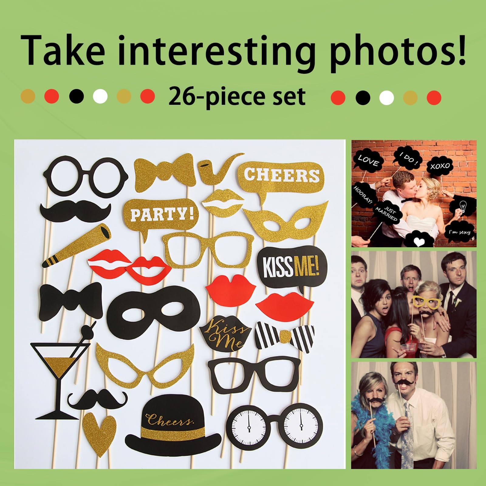 Party Deko Fotobox Accessoires,Foto Requisiten Party Zubehör für Hochzeit,Halloween,Weihnachten,Tischdeko Geburtstag,Karneval, Silvester Deko (46 Stück)