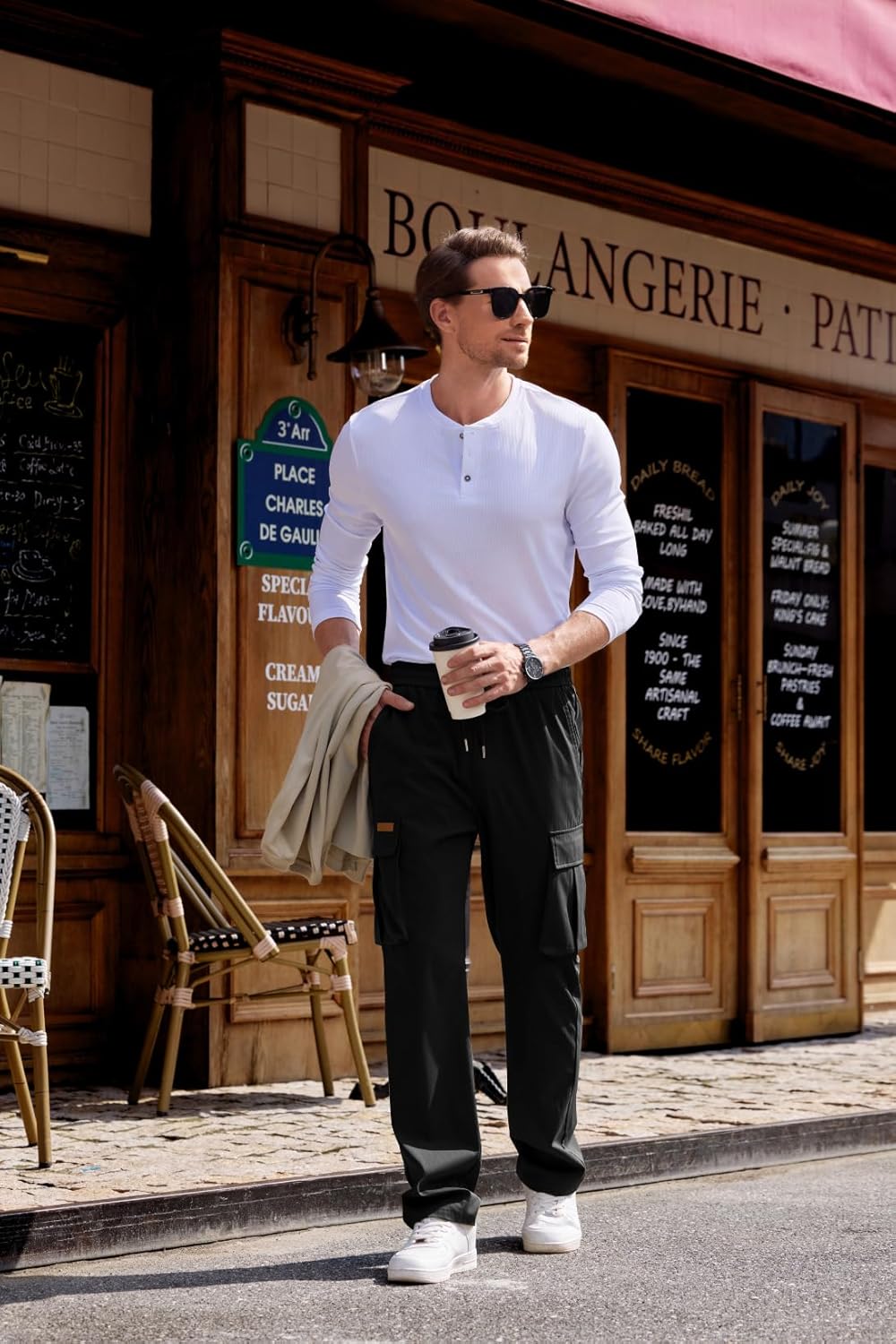 JMIERR Mens Casual Baggy Cargo Pants Stretch Sweatpants Loose Fit Drawstring Hiking Workout Joggers with Multi Pockets - Image 7