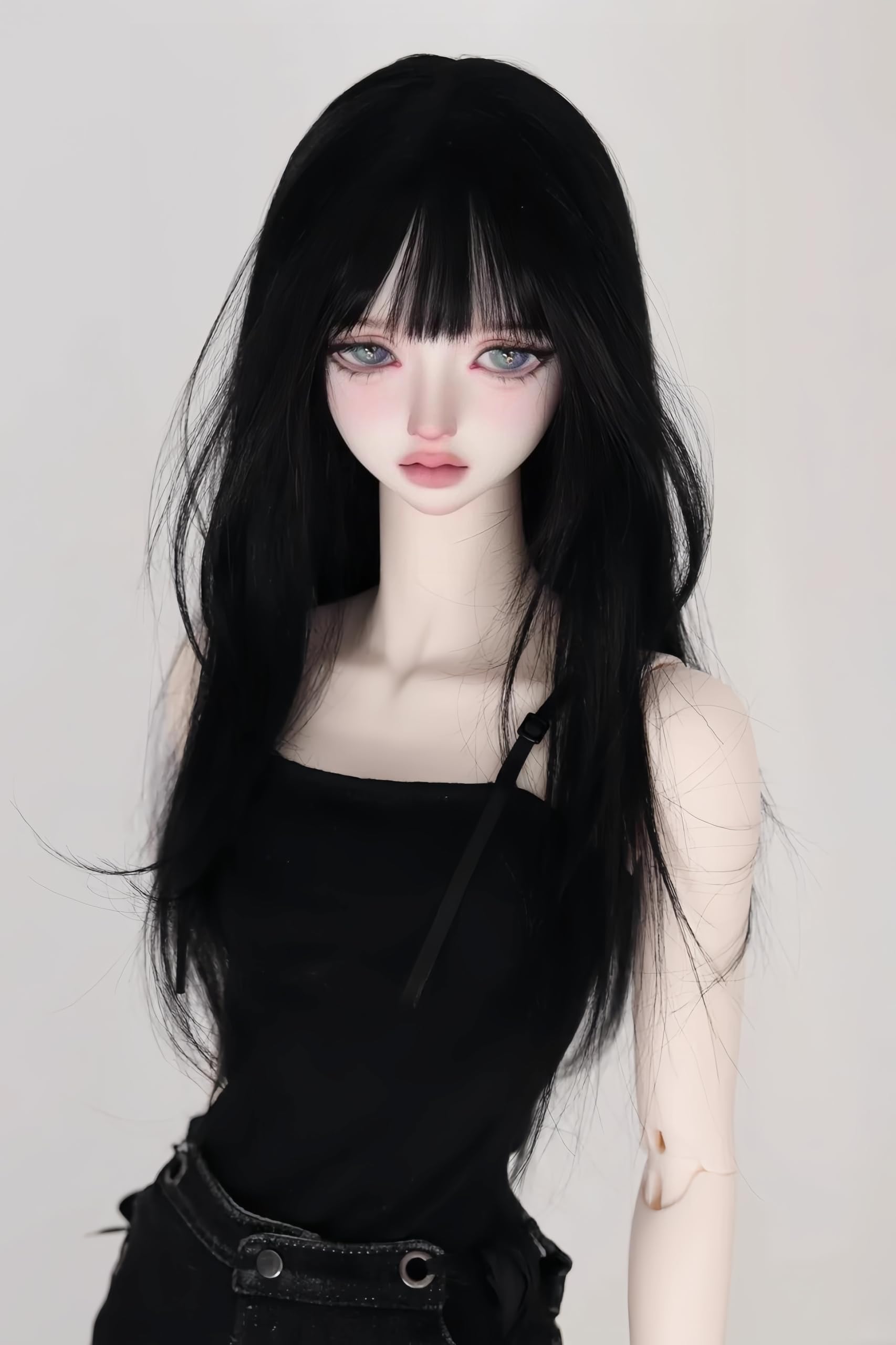 BJD - Parrucca per bambole, capelli lunghi e morbidi, capelli ricci naturali, capelli mossi, capelli lisci, per bambole BJD da 1/3 1/4 1/6 (capelli lisci neri 1/3)