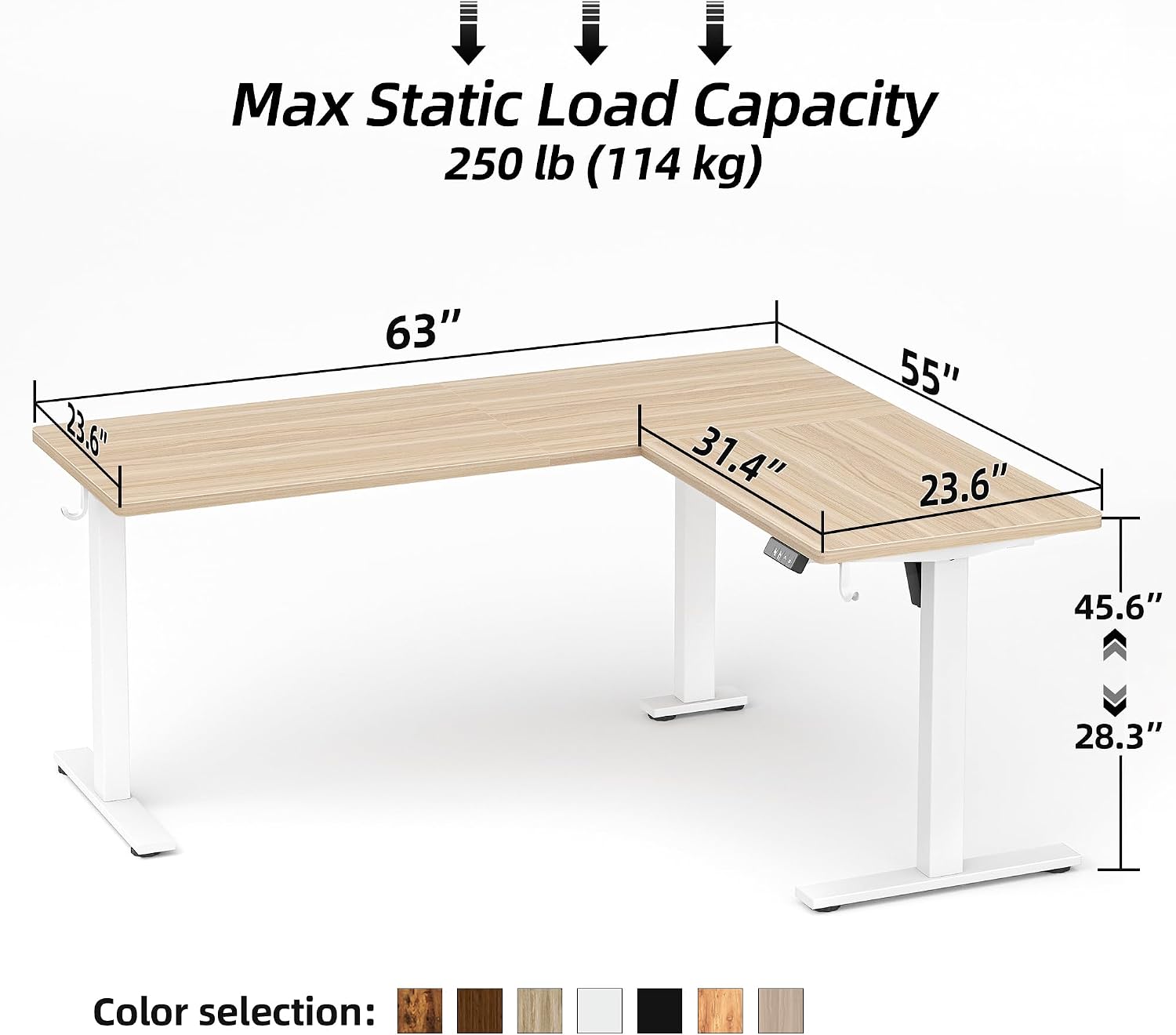 TIQLAB L Shaped Standing Desk Adjustable Height, Electric Corner Standing Desk, 63 x 55 inch Sit Stand Computer Table with Splice Board, Light Walnut - 3