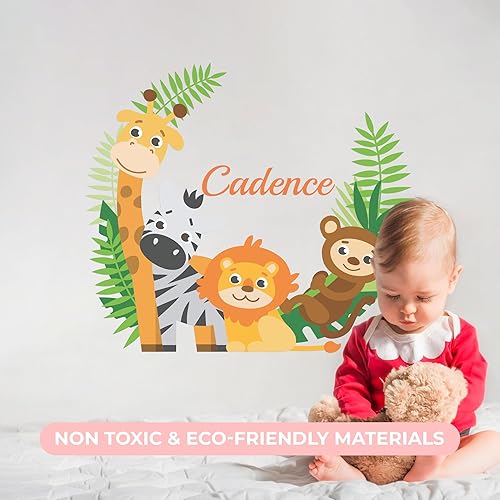 Miniatura 5 de Mural personalizado con nombre de rama de animales, mural de niño y niña, calcomanía de vinilo para habitación de bebé (ancho 22 x 20 pulgadas de