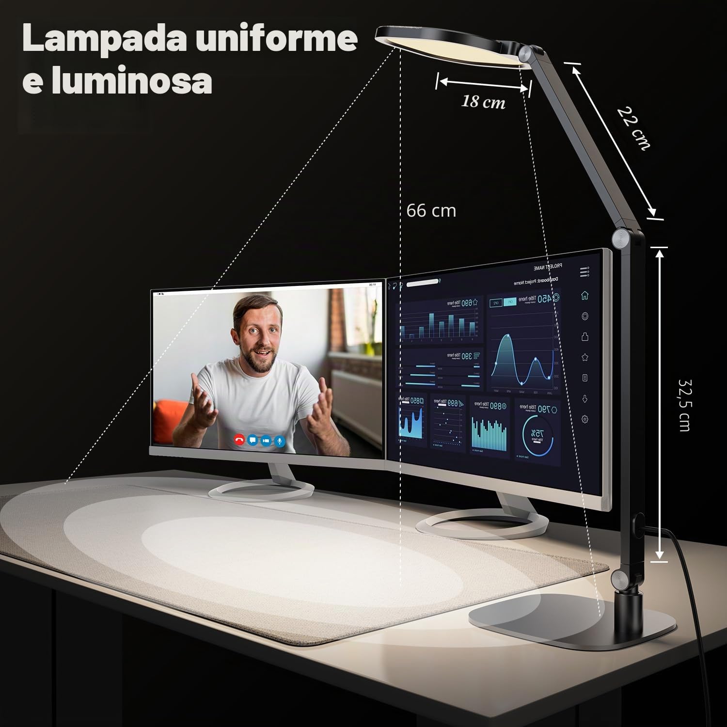 Lampada da scrivania a LED per ufficio domestico, luce da scrivania per videochiamata, 3 temperatura di colore 10 luminosità luce per computer, luci da scrivania a LED dimmerabili con funzione memoria