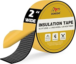 DEMEDO Pipe Insulation Tape, Pipe Wrap Insulation Foam Tape Self Adhesive, Outdoor Water Pipe Insulation Roll for HVAC, AC Line Insulation, 2 inch x 16.5 FT Heat Tape for Water Pipe, Black