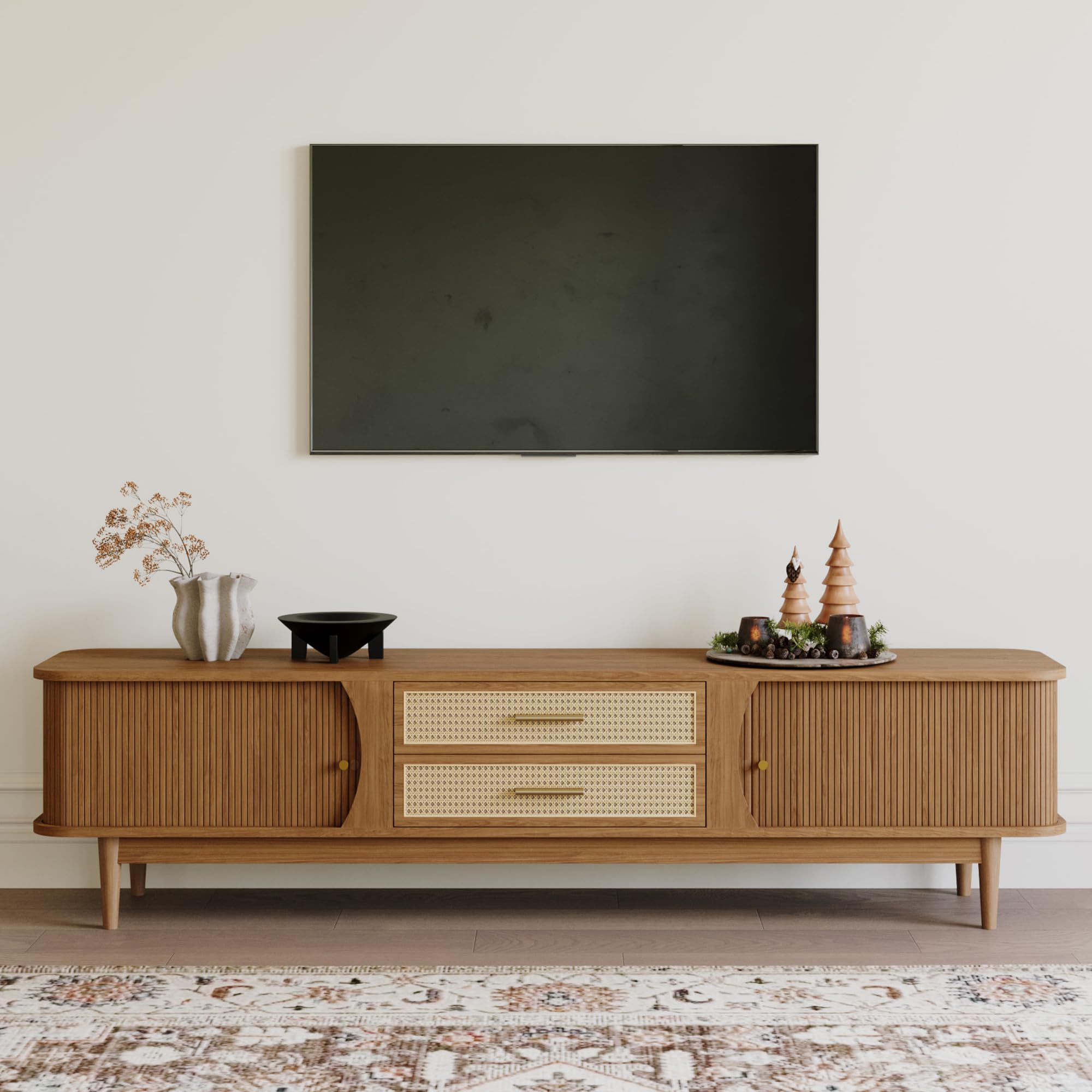 家具 Miyuki Style Modern Mid Century TV Stand with Rattan Amazon.com: POVISON Sliding Door TV Stand, Mid Century Modern
