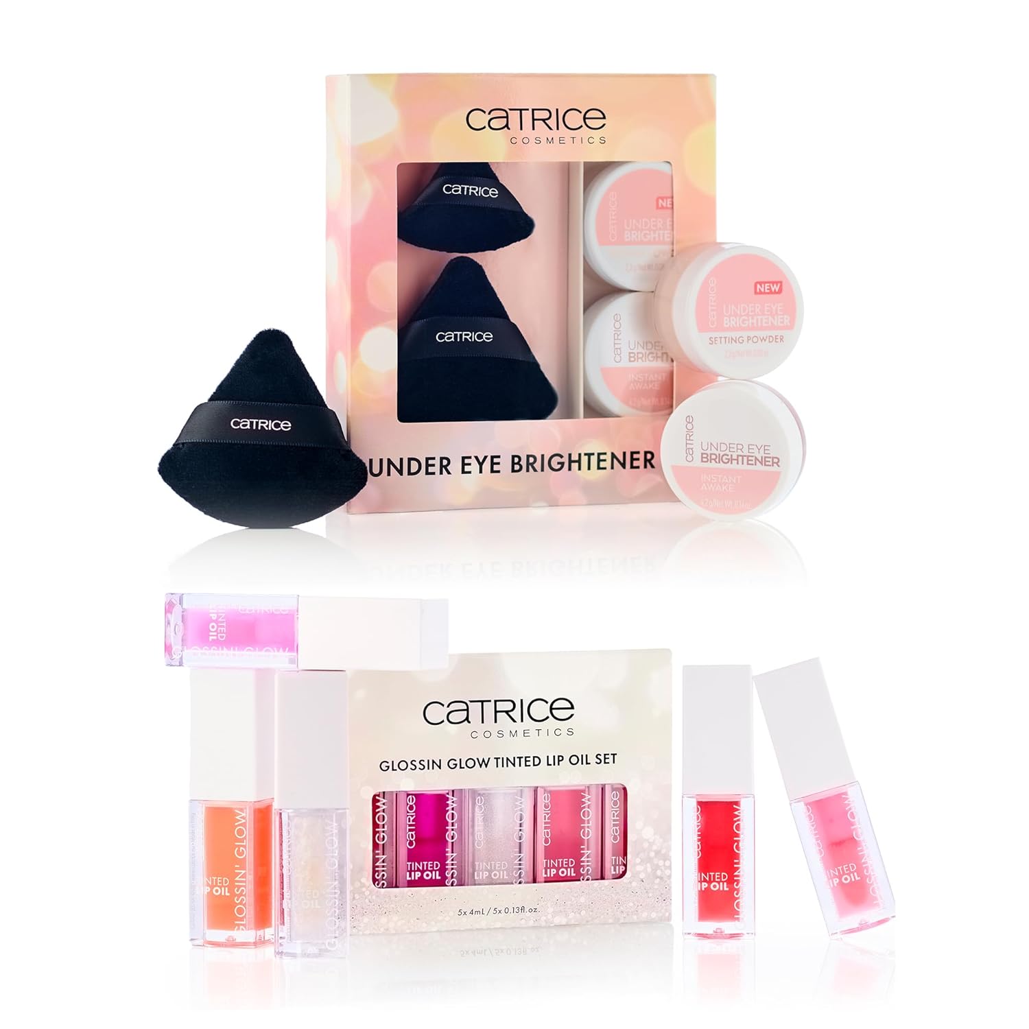 Catrice | Holiday Beauty Bundle Gift Set | Under Eye Brightener 010 Light Rose + Glossin’ Glow Lip Oil Sets | Limited Edition | Vegan & Cruelty Free