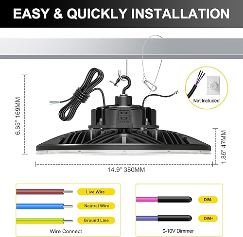 Miniatura 7 de UFO - Luces LED de alta bahía de 240 W200 W150 W seleccionables, regulables UFO LED de tienda 3000 K4000 K5000 K, 33600 LM (Eqv.1000 W MHHPS)