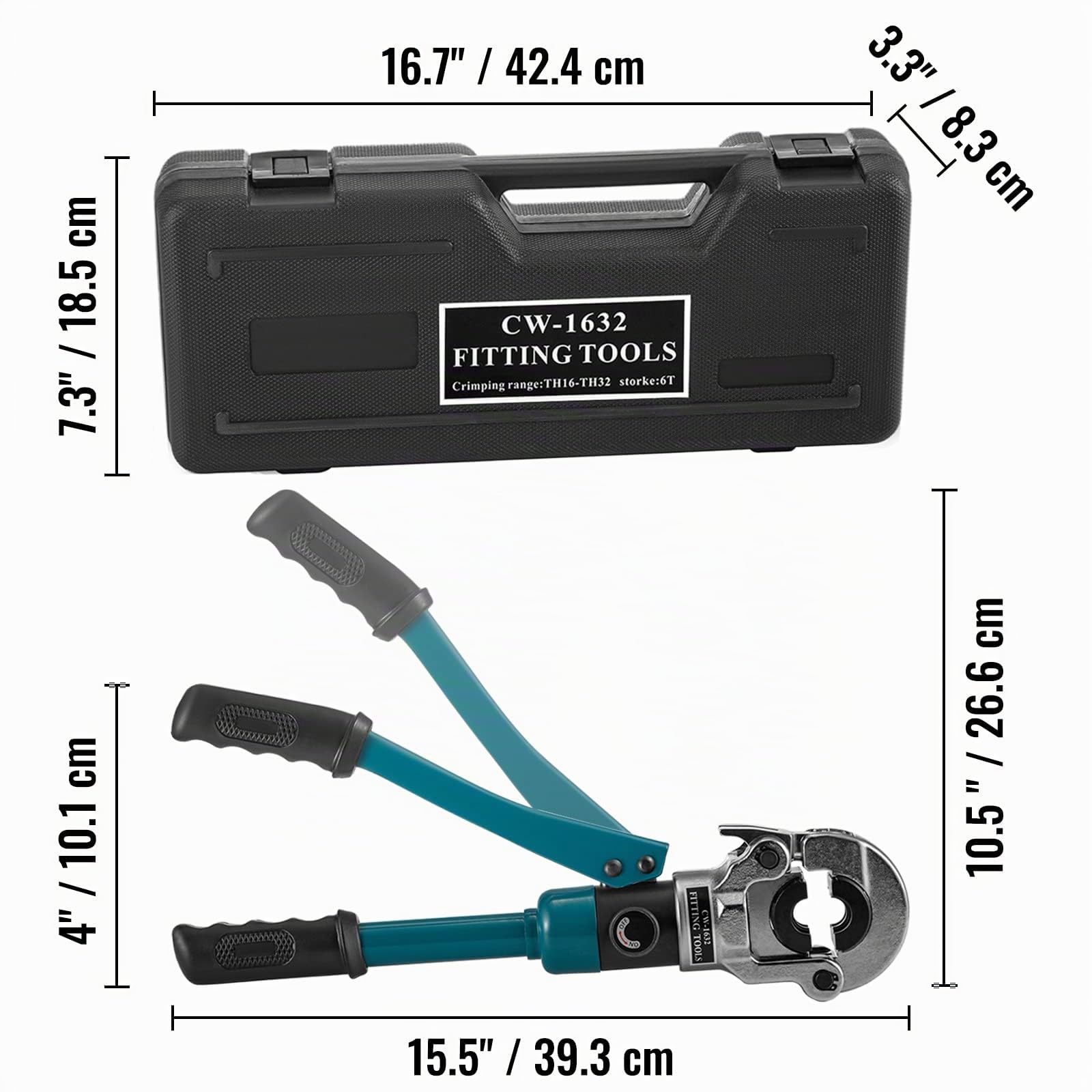 CW-1632 Pinza a Crimpare per Tubi da 16, 20, 25, 32 mm, Impugnatura in Gomma