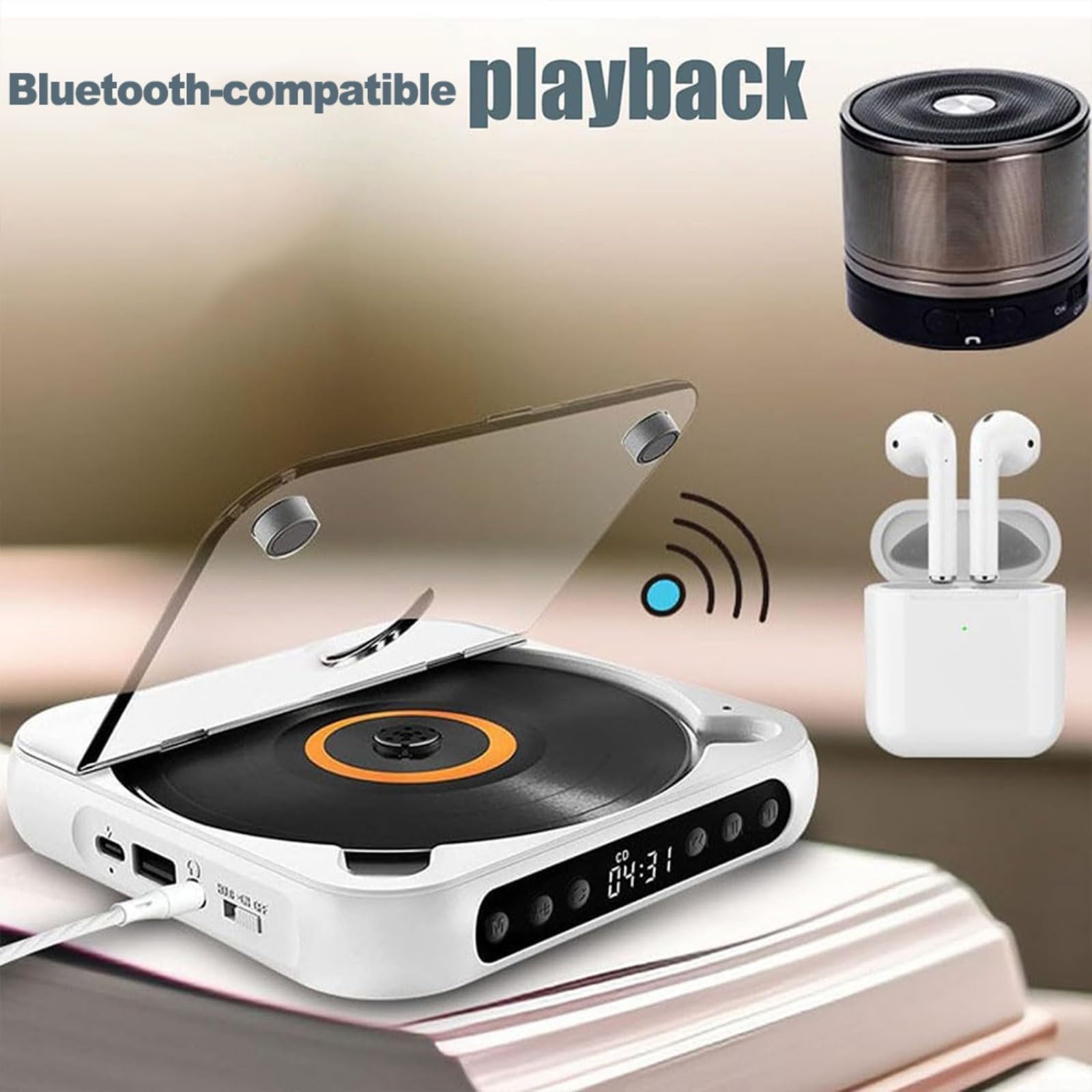 Lettore CD portatile con suono Hi-Fi e riproduzione wireless/cablata, batteria ricaricabile, design compatto per casa, viaggi e uso in auto (rosa)