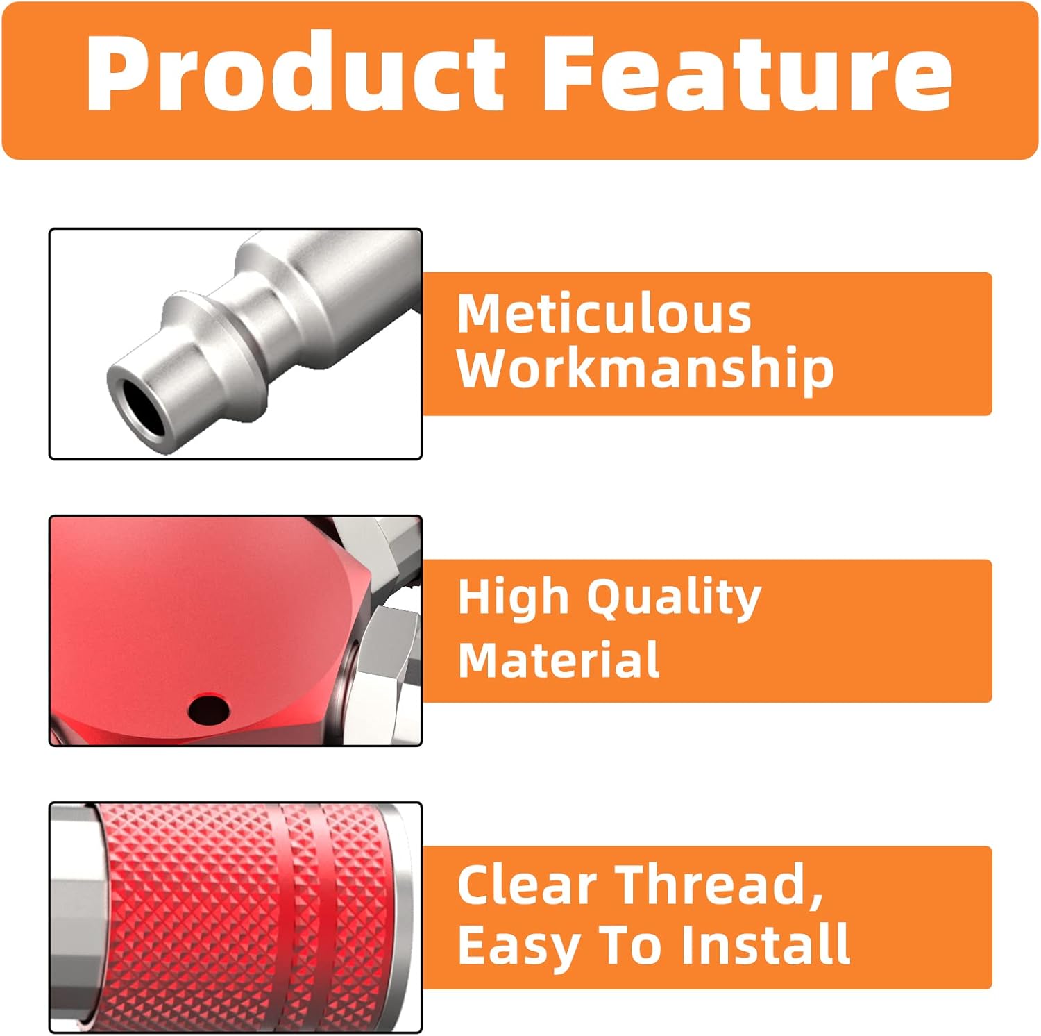 GASHER Red 3-Way 1/4 Inch NPT Aluminum Hex Style Air Manifold with 3 Pieces Steel Industrial Coupler and Plug, Air Compressor Hose Accessories Quick Connect Fittings Air Splitter