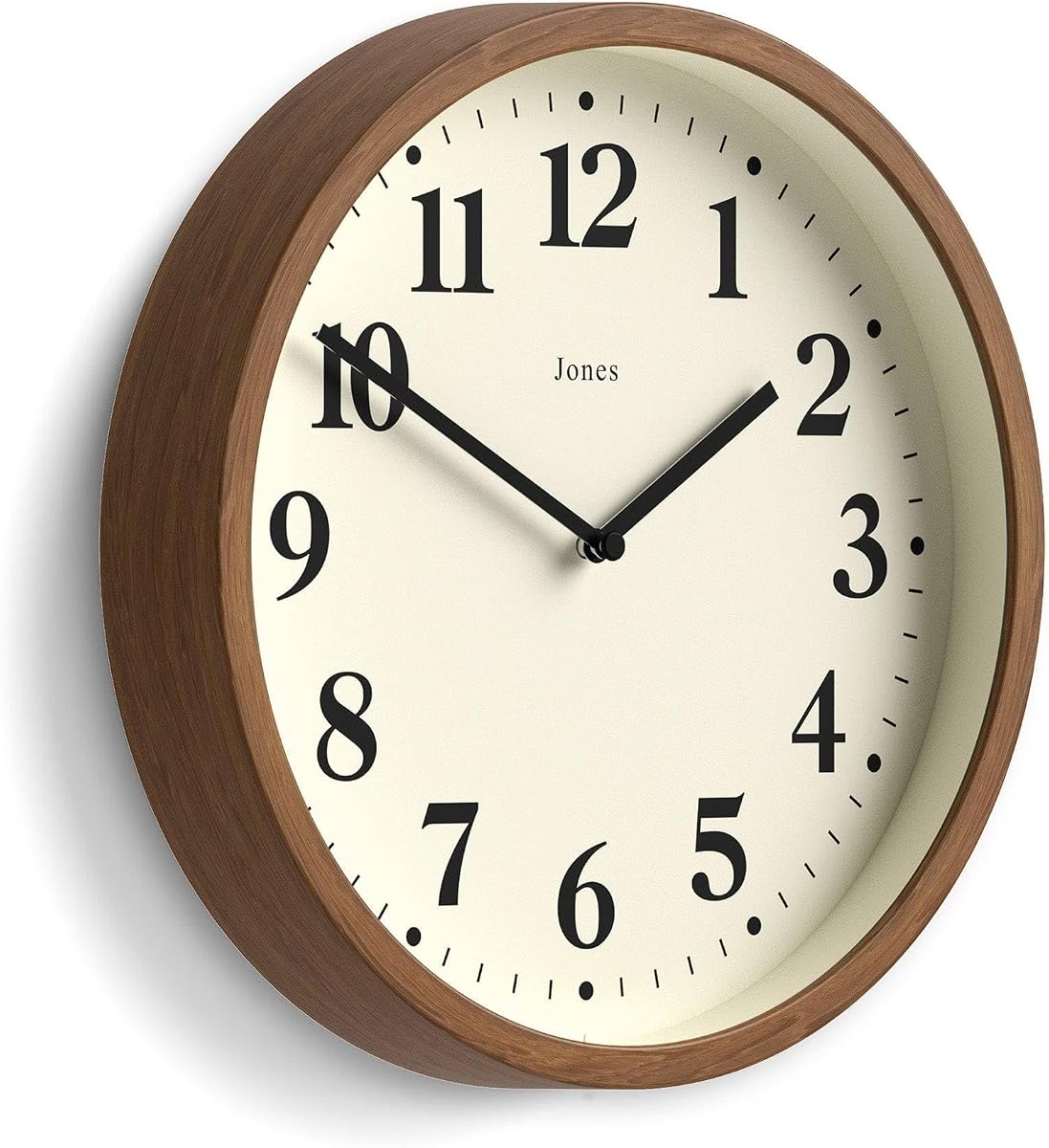 JONES CLOCKS® Lodge wall Clock | Small Modern Clock | 10" | Dark Faux Wood | Classic Contemporary Style for Kitchen, Living Room or Office