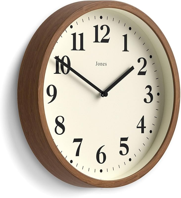 JONES CLOCKS® Lodge wall Clock | Small Modern Clock | 10" | Dark Faux Wood | Classic Contemporary Style for Kitchen, Living Room or Office