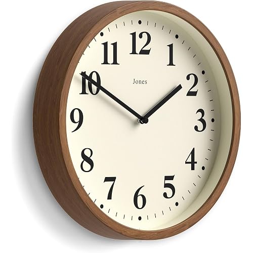 JONES CLOCKS® Lodge wall Clock | Small Modern Clock | 10 inch | Dark Faux Wood | Classic Contemporary Style for Kitchen, Living Room or Office
