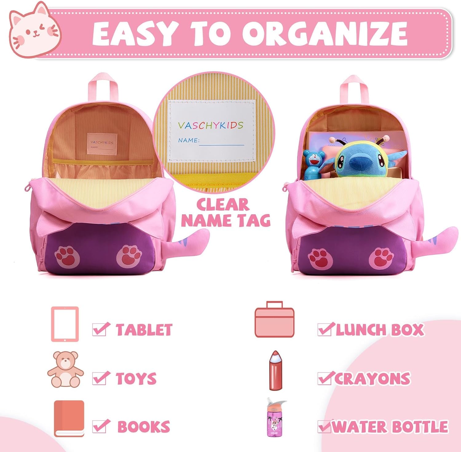 VASCHY Dinosaur Toddler Backpack, Cute Little Boys Girls Kids Schoolbag Bookbag w Chest Strap - Image 6