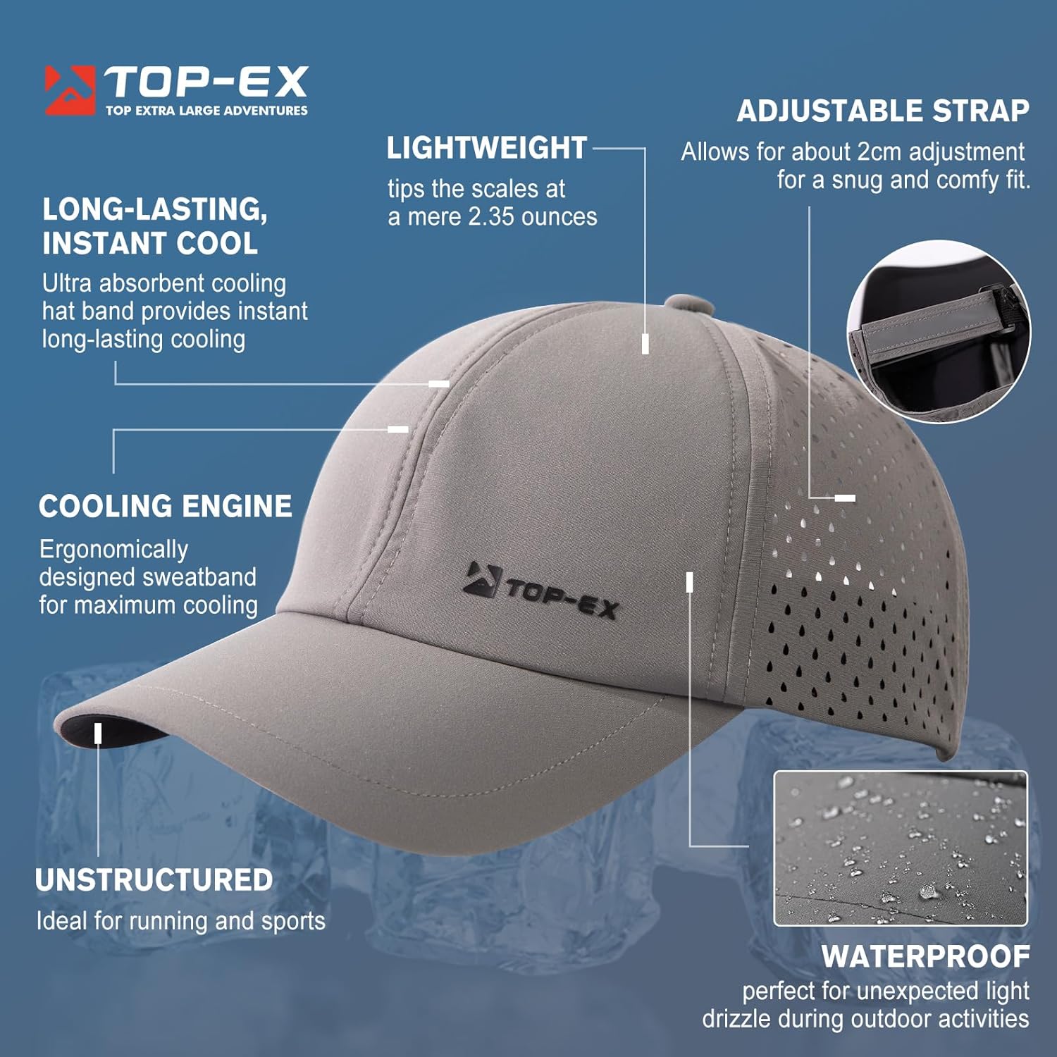 TOP-EX Oversized XL XXL Unstructured Running Breathable Mesh Quick Dry Waterproof Cooling Sweatband Baseball Caps Mens - Image 4