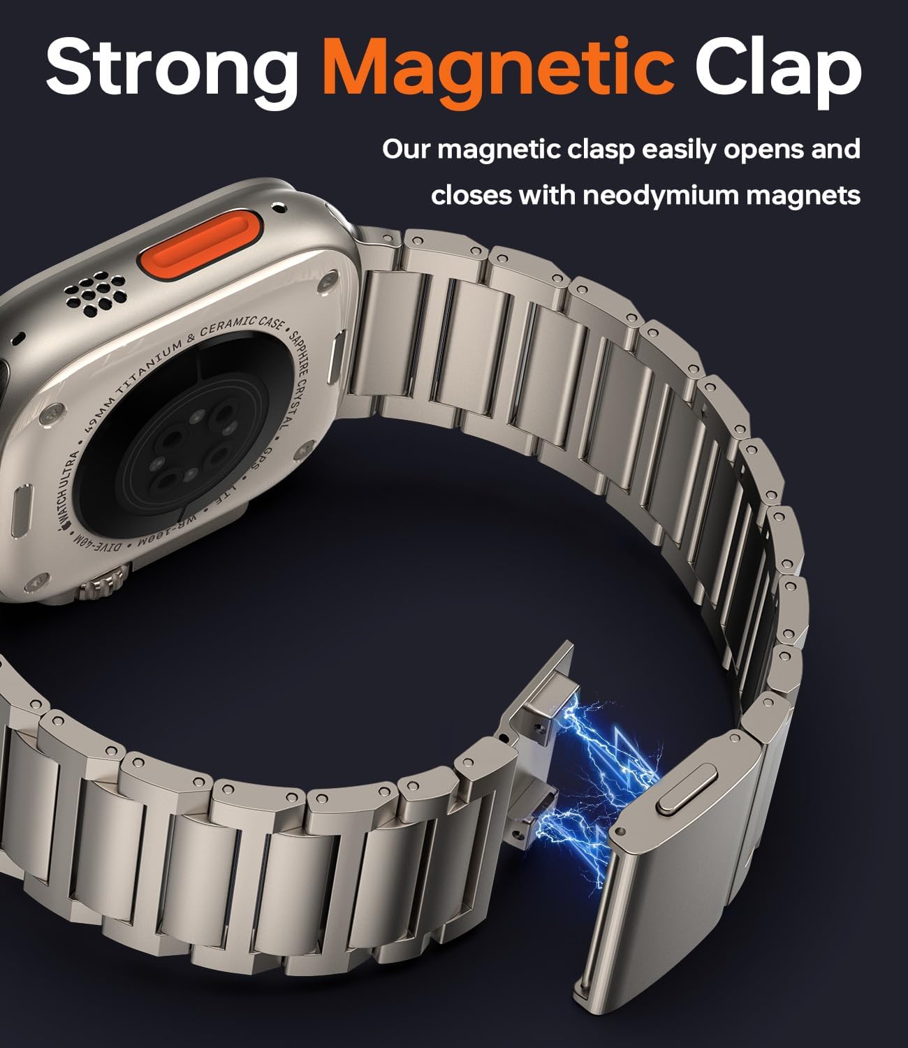 HONTECH Grade 2 Titanium Band Compatible with Apple Watch Ultra/Ultra 2 (49mm),Adjustable Titanium Apple Watch Band for Men,DLC Coating Scratch Resistant