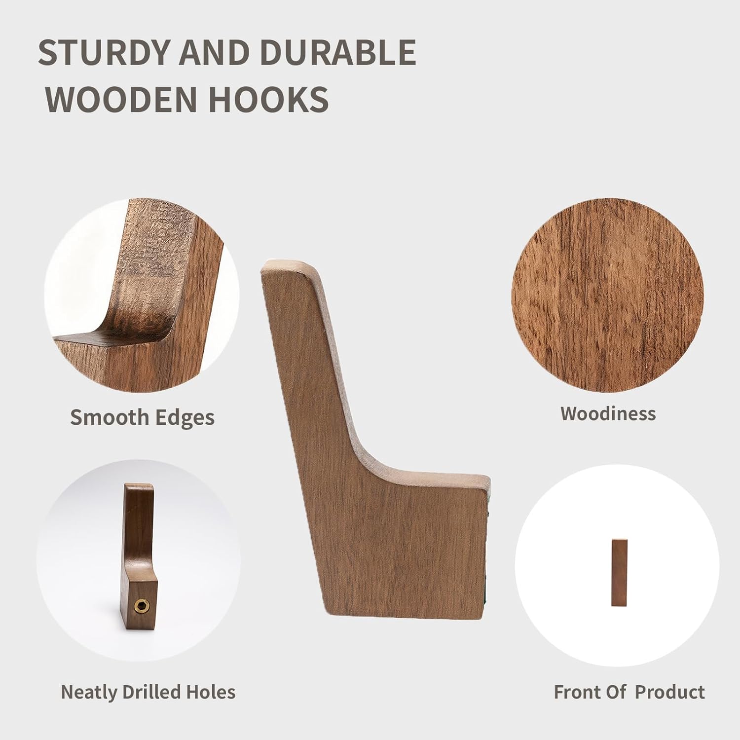 6 Pack Walnut Wood Wall Hooks – Handcrafted Solid Wood Hooks for Coats, Hats, Bags, Towels – Minimalist Design, Hidden Mount, Eco Wax Finish, Moisture-Resistant,Bathroom, Bedroom, Kitchen - Image 4