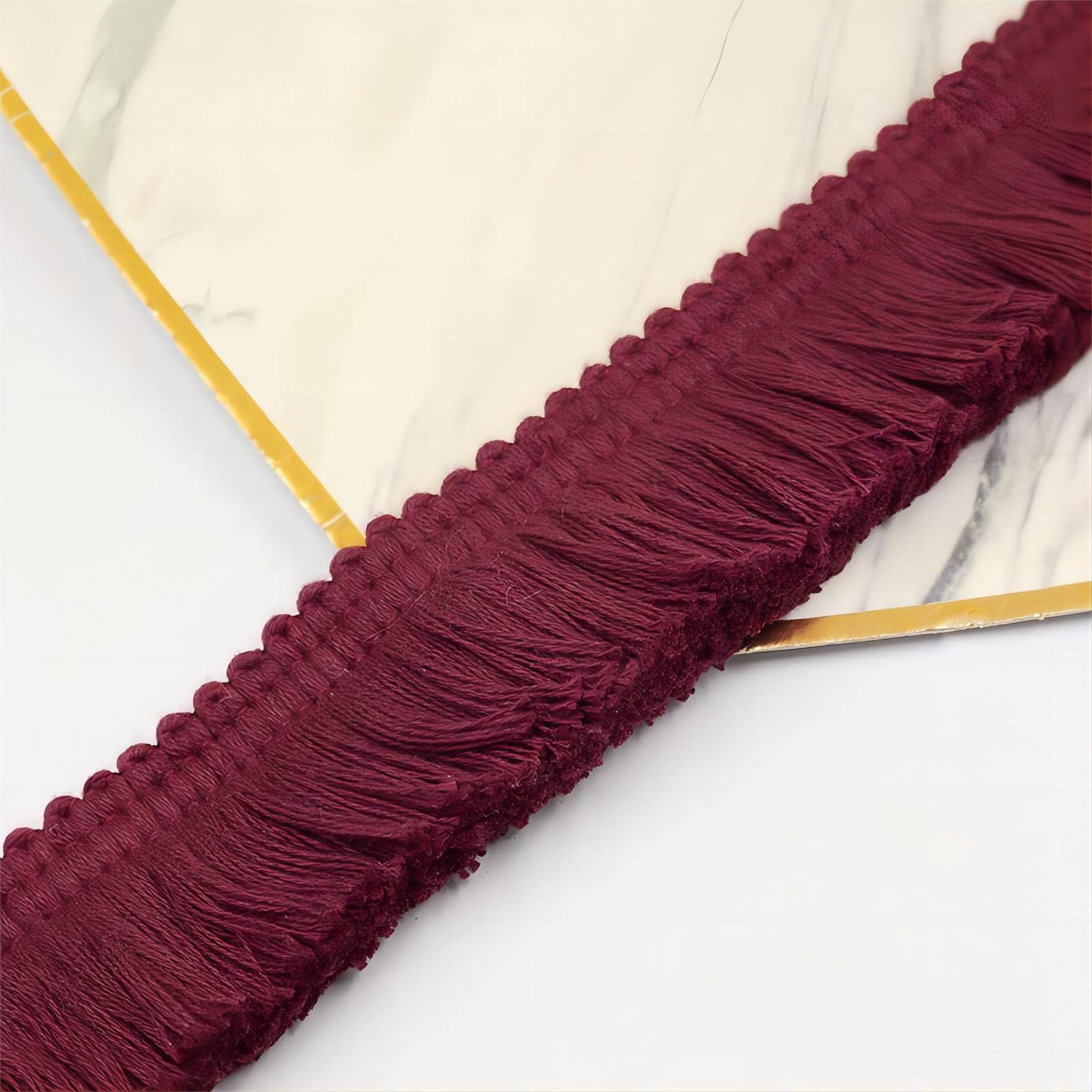7 Meters 3.8cm Fringe Tassel Trim Macrame Tassel Ribbon Lace Trim Cotton Tassel Fringe Lace Edging Trim Ribbon Fabric Fringe Trim for Clothes Curtain Blanket Hammock Umbrella Decor Sewing (Claret)