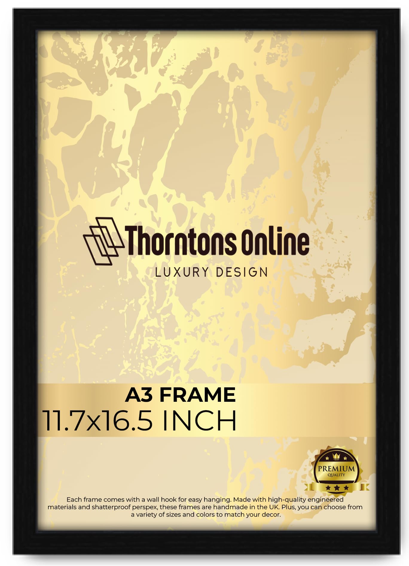 Throntons Wall Poster Frame A3 Black Picture Frames Shatter-Resistant Perspex Portrait & Landscape Display Frames for Wall Decoration Photos Canvas Paintings Art Gallery (A3-11.7x16.5 '')