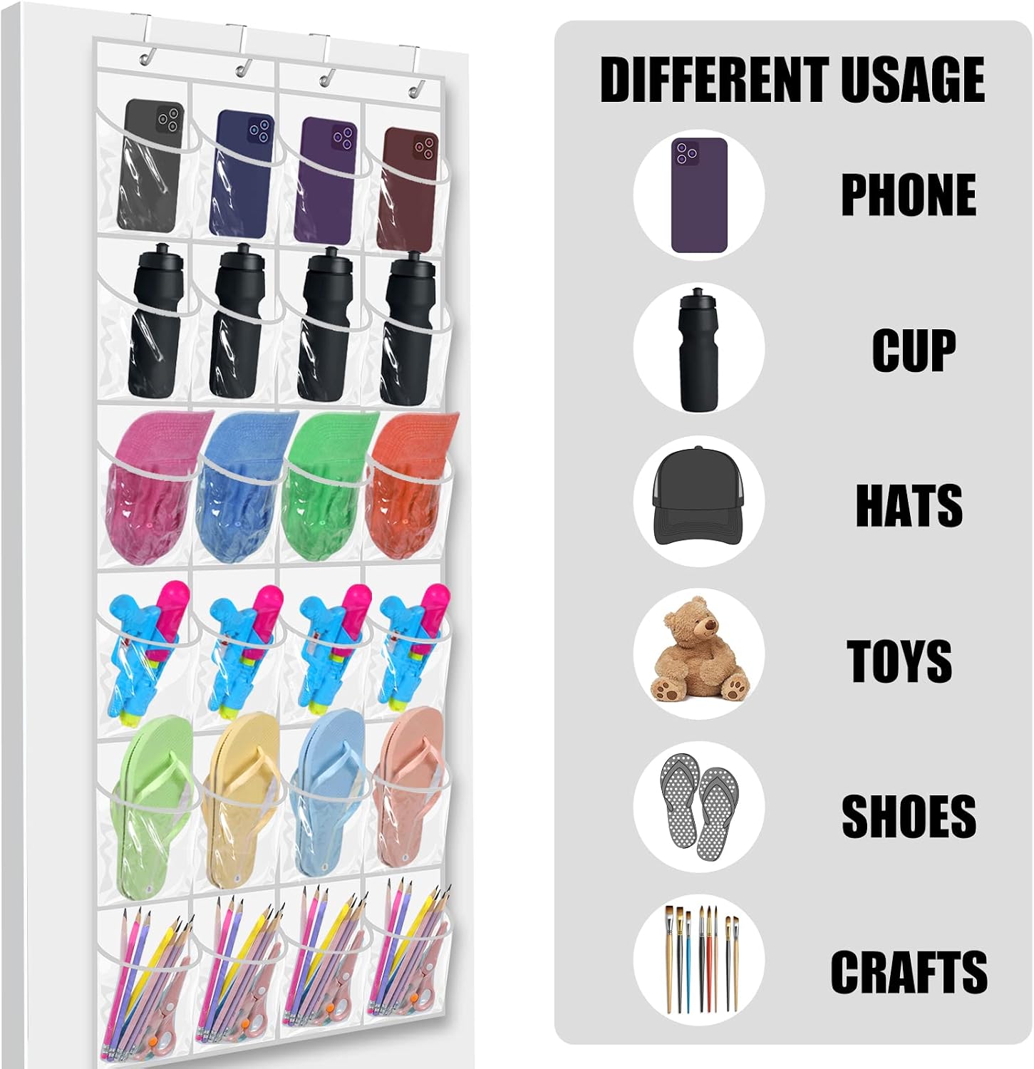 Windyun 24 Pockets Over the Door Hanging Organizer Large Clear Hanging Shoe Rack Holder for Closet Back of Door Bathroom Waterproof Hanger Nonslip