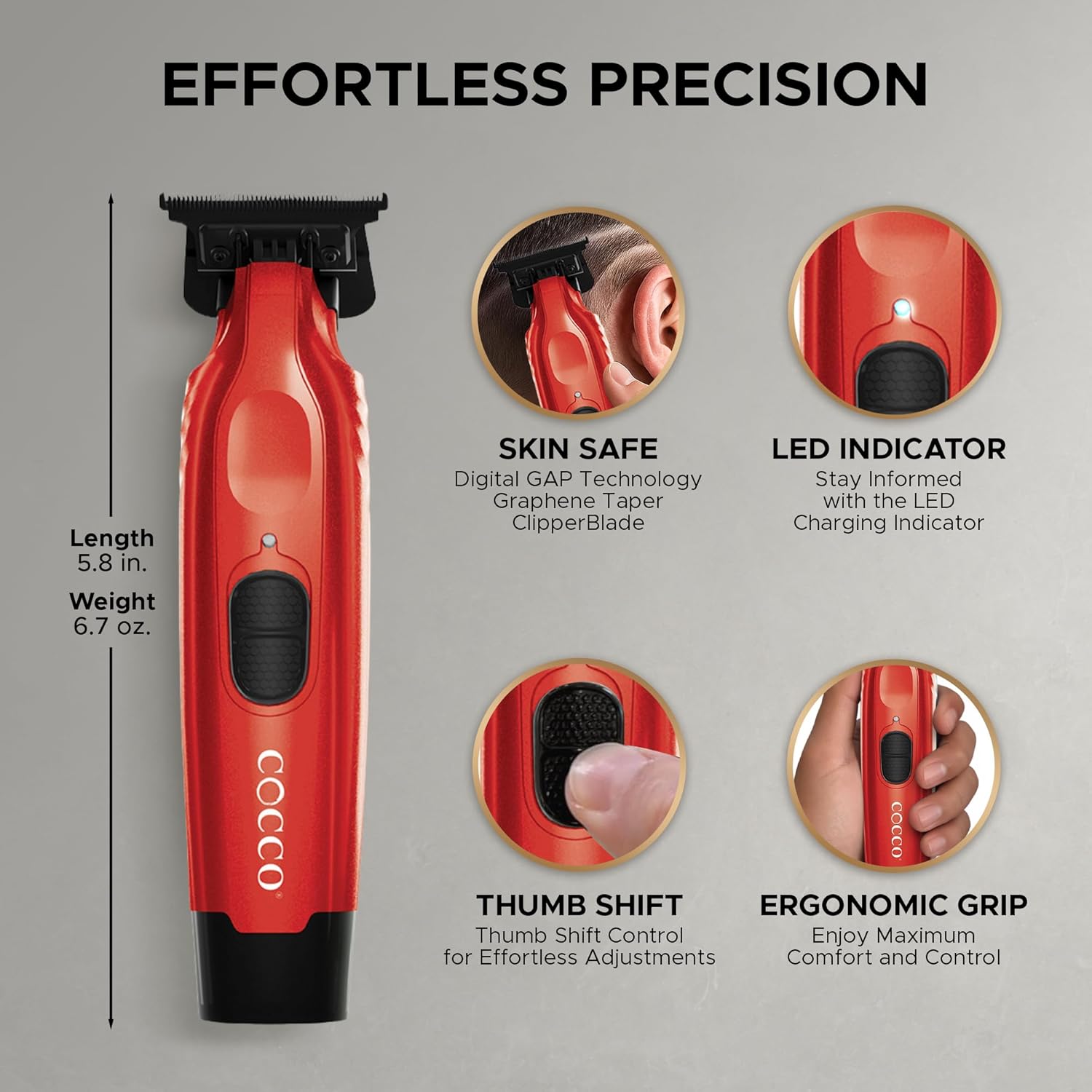 Cocco Hyper Veloce Pro Trimmer, Digital Gap Graphene Blade Edger, High-Torque Brushless BLDC Motor, Cordless, All-Metal Design, Lithium-Ion Battery, Charging Base Included