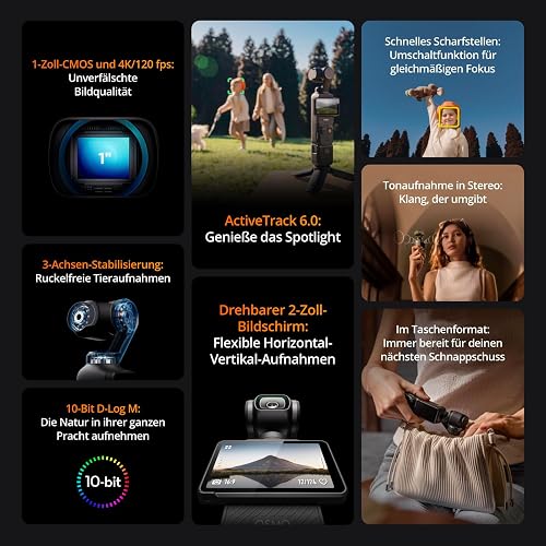 DJI Osmo Pocket 3, Vlogging Camera with 1'' CMOS & 4K/120fps Video, 3-Axis Stabilization, Fast Focusing, Face/Object Tracking, 2" Rotatable Touchscreen, Small Video Camera for Photography, Youtube - 5