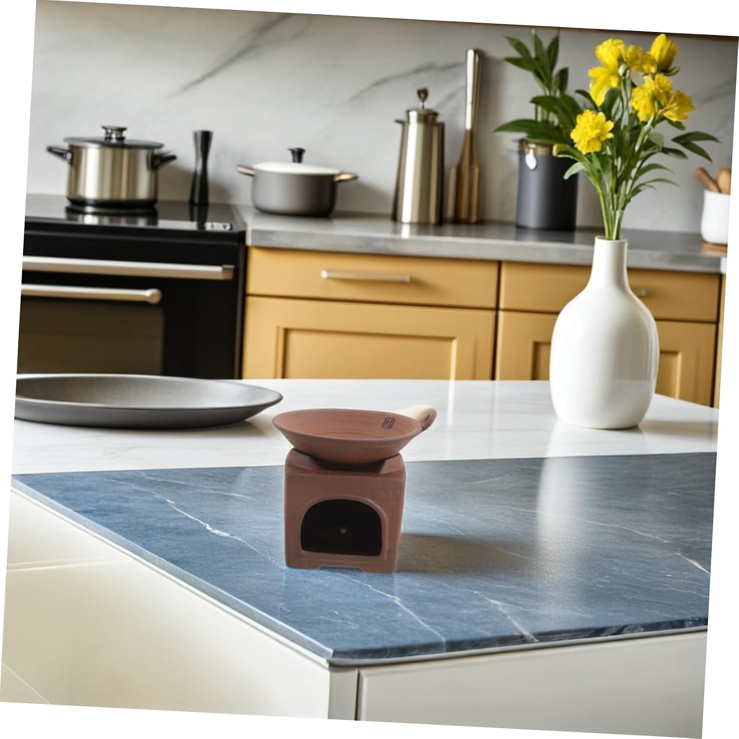 PRETYZOOM Clay Teapot Warmer Base Handmade with Heat Distribution Function, Japanese Style Minimalist Zen Design for Tea Sessions and Restaurants, Pottery Tea Roaster Holder