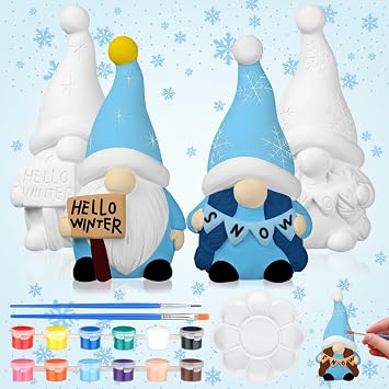 Seenelling 2 Pack Ready to Paint Your Own Statues 4 DIY Winter Gnome