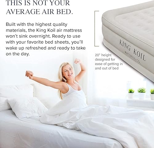 Vista 59 de King Koil colchón de aire elevado y de lujo de tamaño california king con bomba de aire integrada de alta capacidad de corriente alterna de 120 V