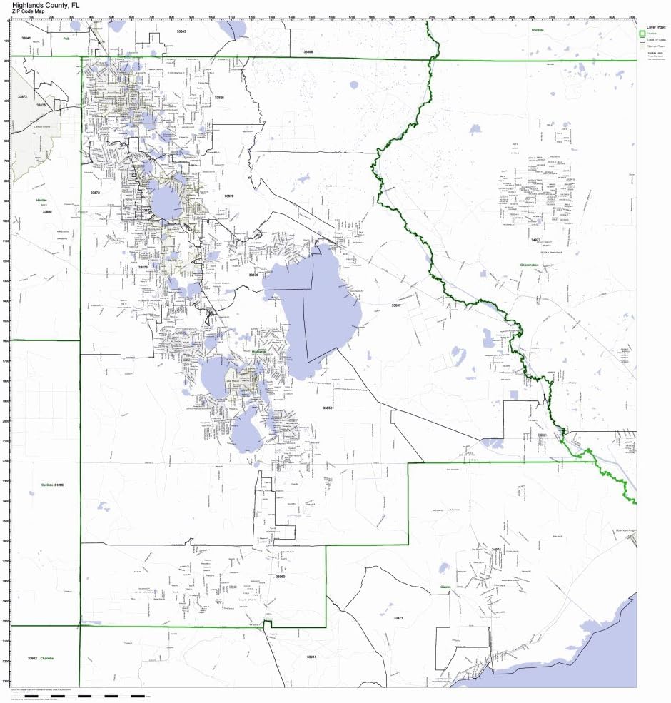 Working Maps Highlands County, Florida FL Zip Code Map Not