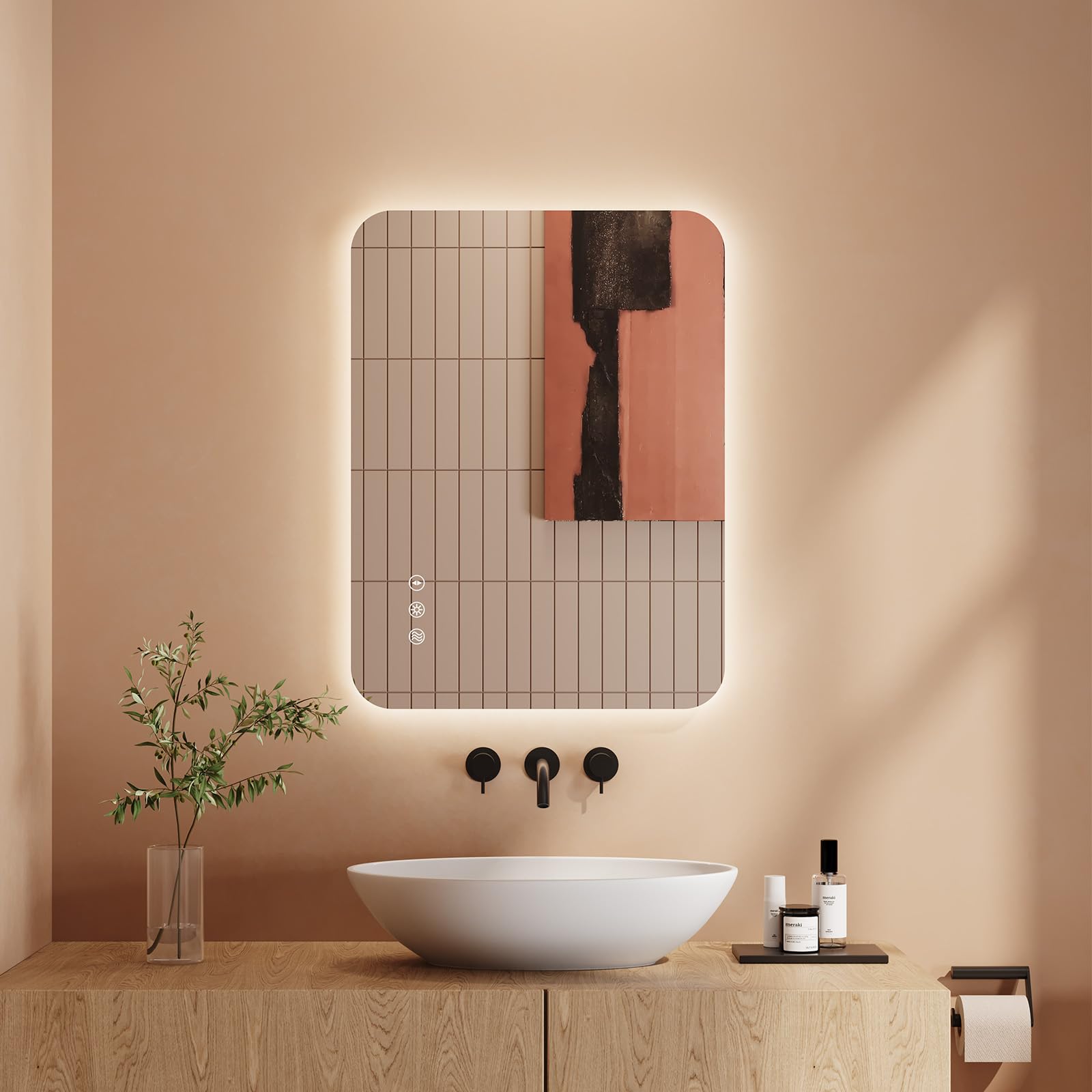 Dripex Rectangular/ Dimmable+ 3 Colors+Anti-Fog Led Bathroom Mirror With Lights, 450 * 600 Mm Light Up Backlit Mirror Bathroom Anti Fog Illuminated Mirrors Dimmable Switch With 3 Colors,Horizontal/Vertical